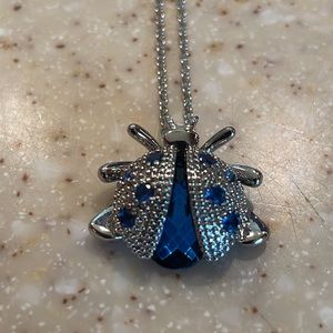 Blue Crystal Ladybug Necklace